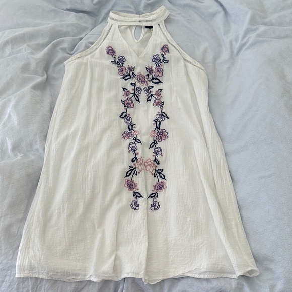 Blue Rain Dresses & Skirts - Blue Rain White Mini Dress with Purple Floral Embroidery
